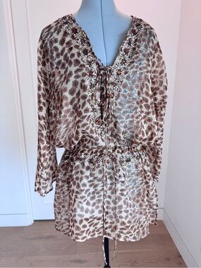 Beaded Leopard Print Tunic Dress/Top -